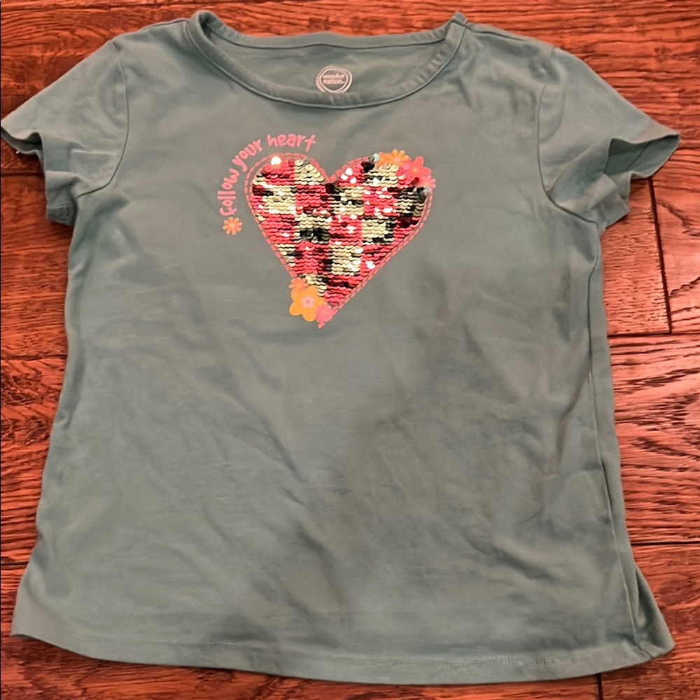 Kids Green Heart Sequin T-Shirt
